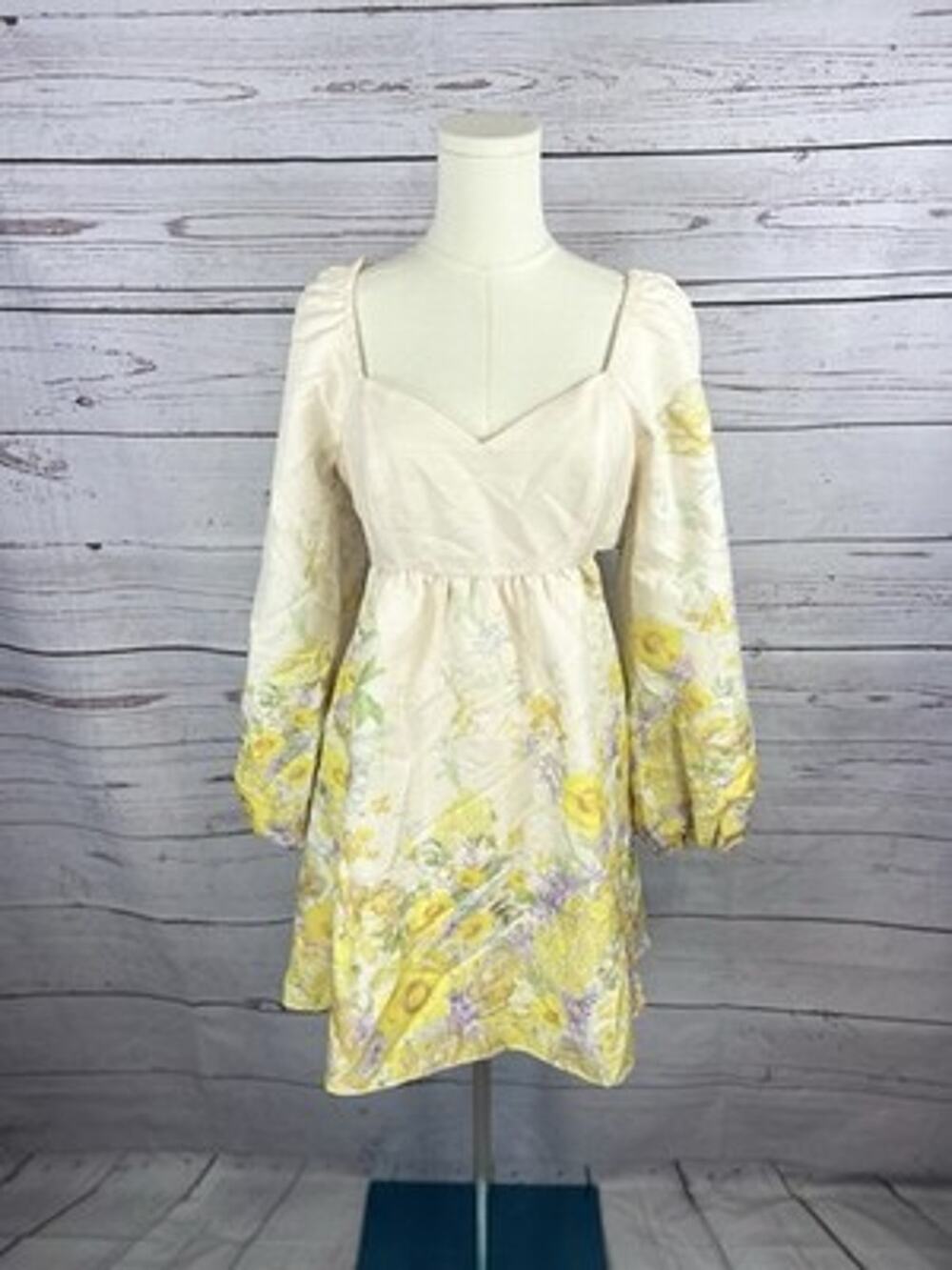 B.RIGHT Floral Puff Sleeve Mini Dress Size M Cottagecore